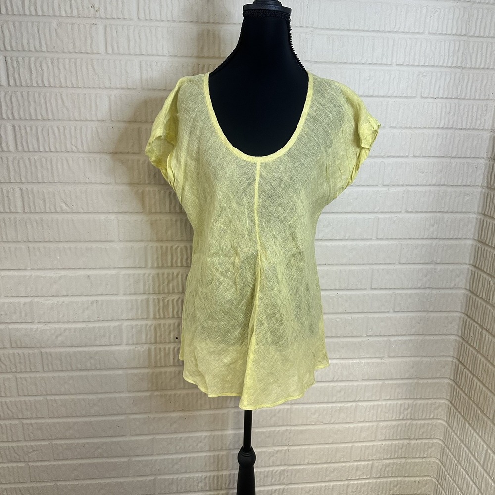 Eileen Fisher Linen Bright Yellow Semi Sheer Tunic Top Pullover Lagenlook Sz L